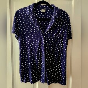 Soma Cool Nights Notch Collar Shirt Sleeve Top Medium Navy White Print